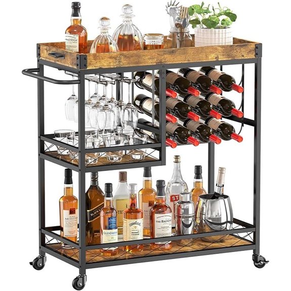 Lifewit 3-Tier Rustic Bar Cart with Wine Racks