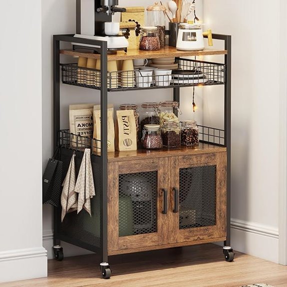 Rustic 3-Tier Coffee Bar Cart with Hooks