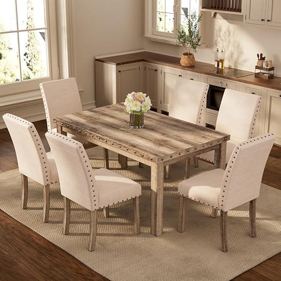 Rustic Dining Table Set for 6 with Chairs