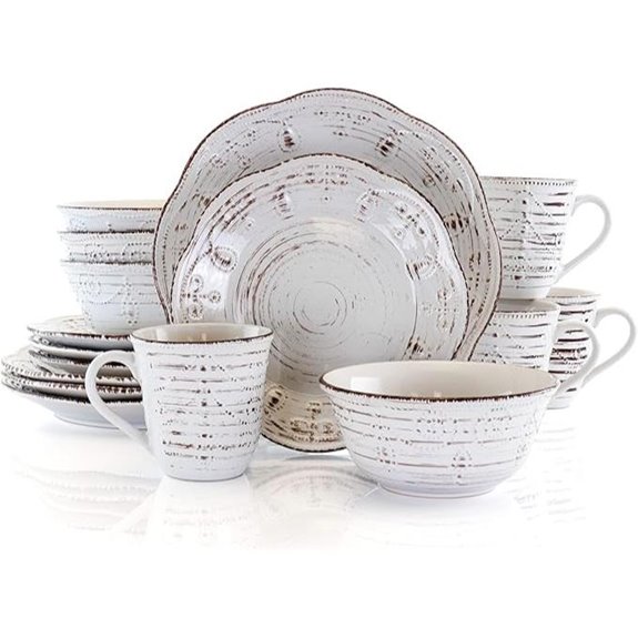 Elama Rustic Birch 16-Piece Stoneware Dinnerware Set