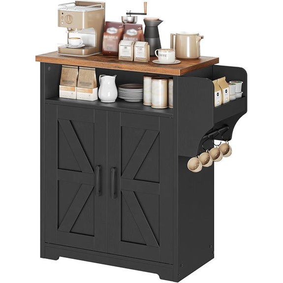 Rustic Coffee Bar Cabinet with Shelves and Hooks