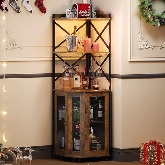 JKsmart Rustic 5-Tier Corner Bar Cabinet with LED