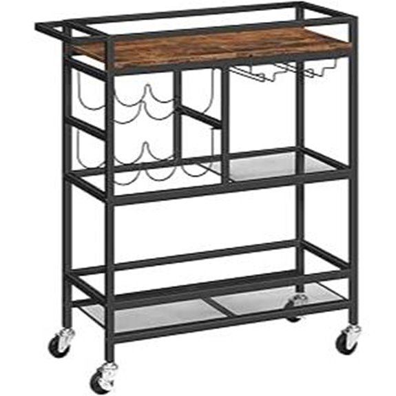 3-Tier Rustic Bar Cart with Wheels and Wine Rack