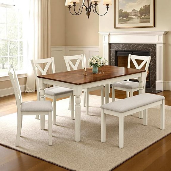 6-Piece Farmhouse Dining Set with Chairs and Bench