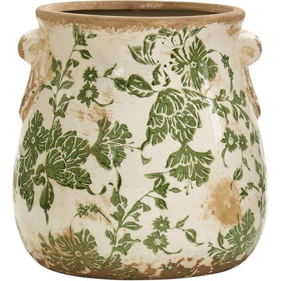Nearly Natural 6.5in. Indoor Tuscan Ceramic Green Scroll Decorative Vase