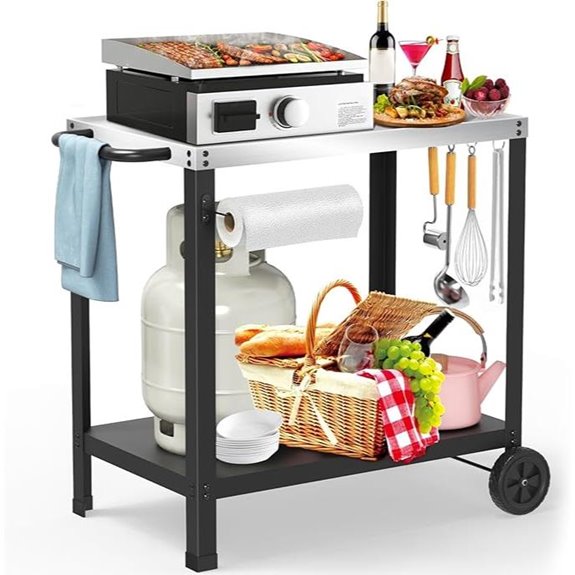 Double-Shelve Stainless Steel Grill Cart for Outdoors