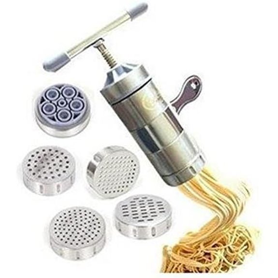 Stainless Steel Manual Pasta Maker with 5 Noodle Molds