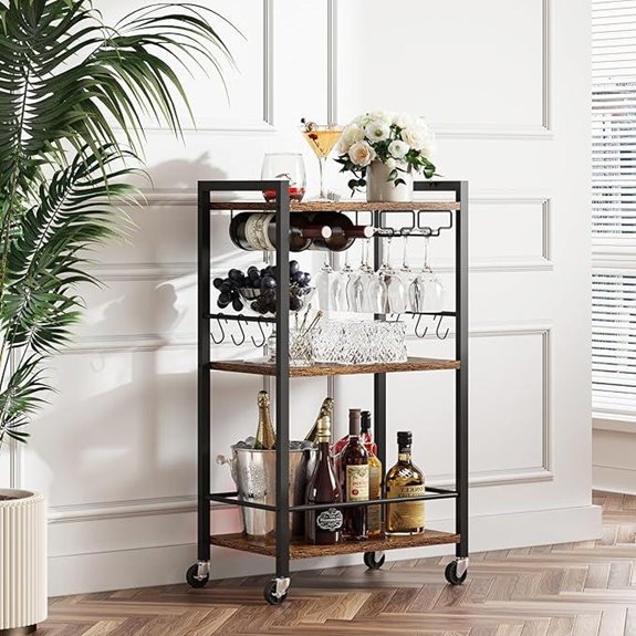 TUTOTAK 3-Tier Rolling Bar Cart with Wine Rack
