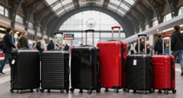 top european train station suitcases