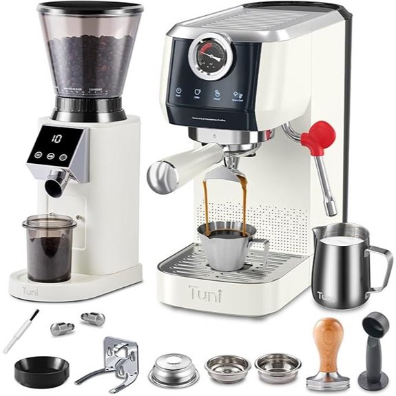 Tuni E2 Espresso Machine with Conical Coffee Grinder