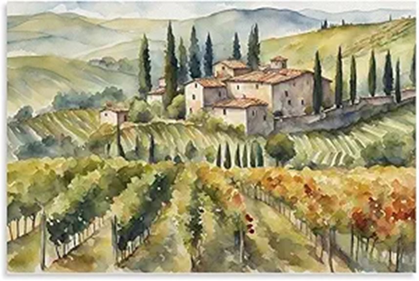 Watercolor Tuscany Vineyards Landscape Art Print