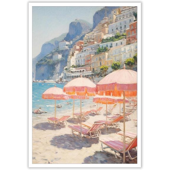 Vintage Amalfi Coast Beach Wall Art 24x36in