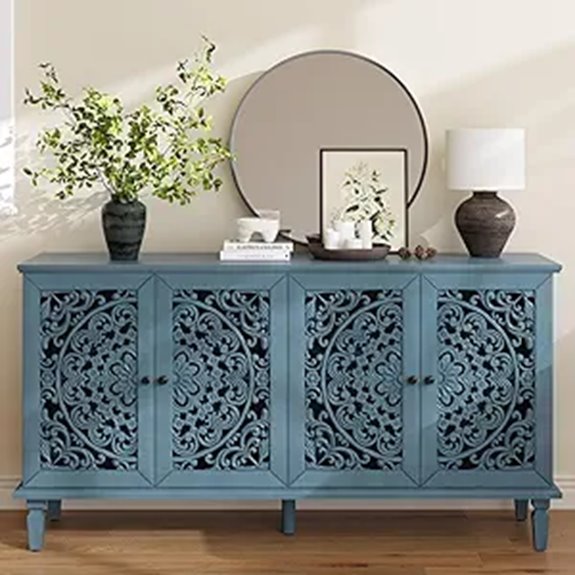 Vintage Blue 4-Door Buffet Sideboard Cabinet