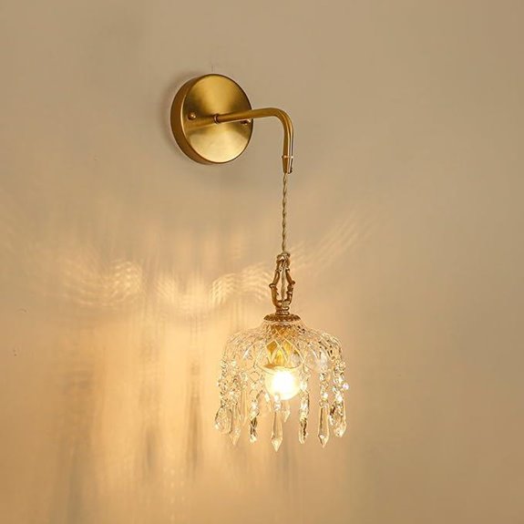 French Vintage Crystal Wall Sconce with Brass Finish