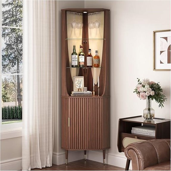 70 Walnut Corner Bar Cabinet with LED Lighting