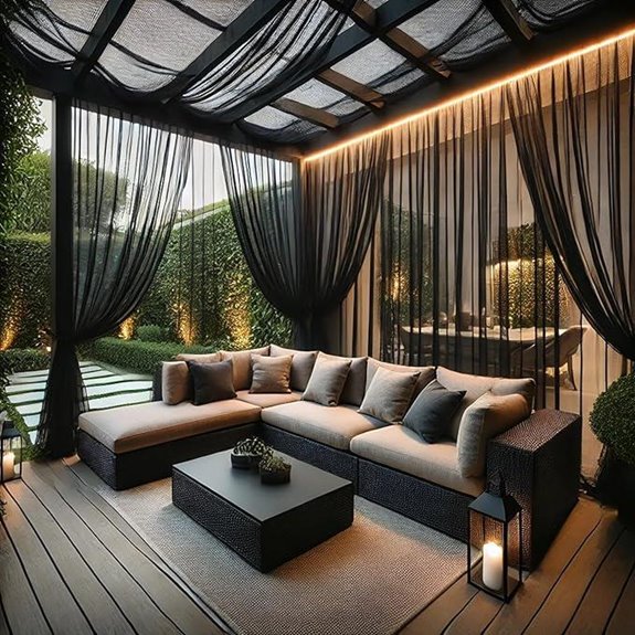 Outdoor Waterproof Mesh Curtains 2 Panels Black 125x98 inches