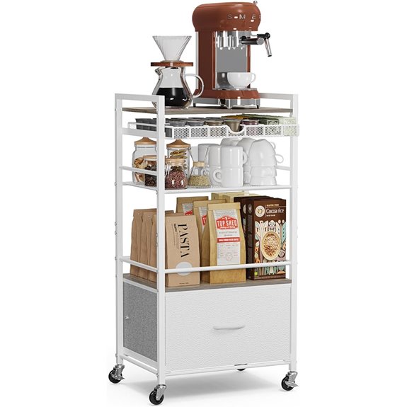 Modern White 5-Tier Coffee Bar Cart with Storage