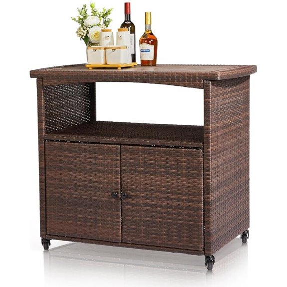 VINGLI Wicker Outdoor Bar Cart with Wheels