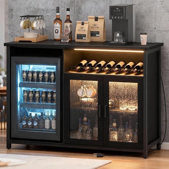 Wine Bar Cabinet with Mini Fridge & Storage