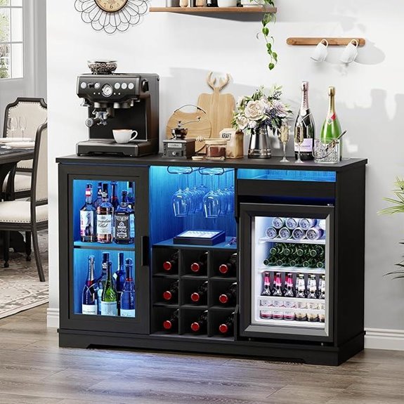 Wine Bar Cabinet with Fridge and LED Lighting