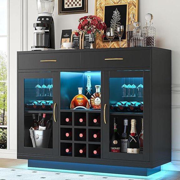Wine Bar Cabinet with LED Lights and Storage