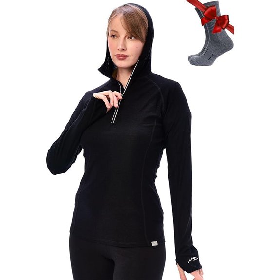 Merino.tech Women's Merino Wool Hoodie Half Zip