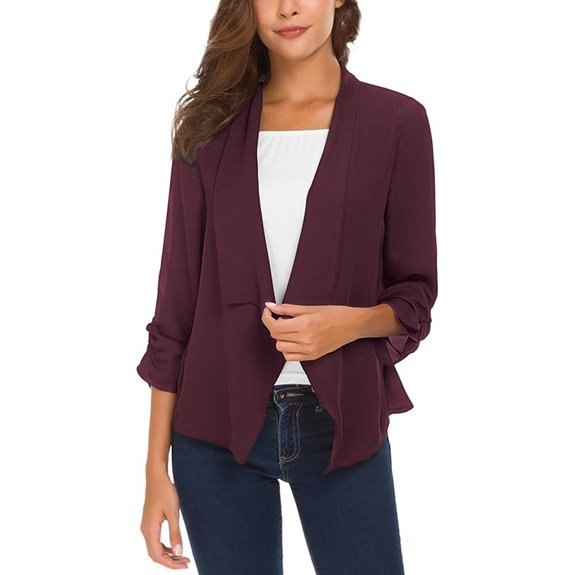 Urban CoCo Women's Ruched Sleeve Lightweight Thin Chiffon Blazer