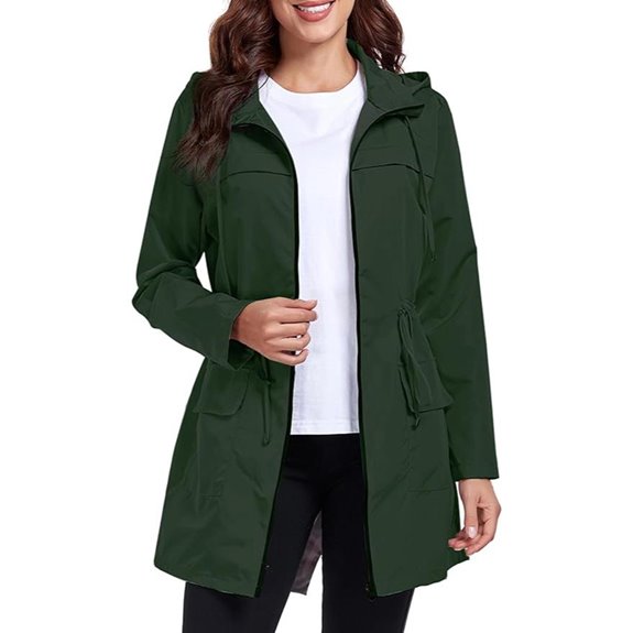 Women Waterproof Packable Long Hooded Raincoat