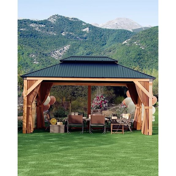 GarveeLife 10x12 ft Wooden Gazebo with Metal Roof