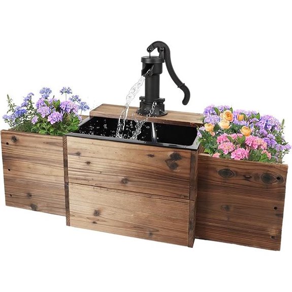 Outdoor Wooden Rectangular Water Fountain with Flower Box