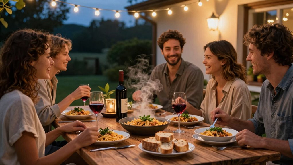 relaxed social pasta gathering